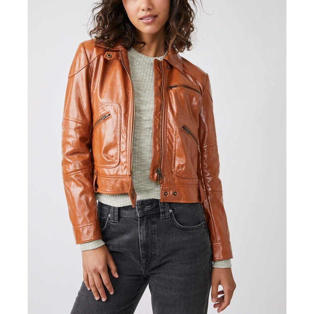 Free People Tan Vegan Leather Jacket
